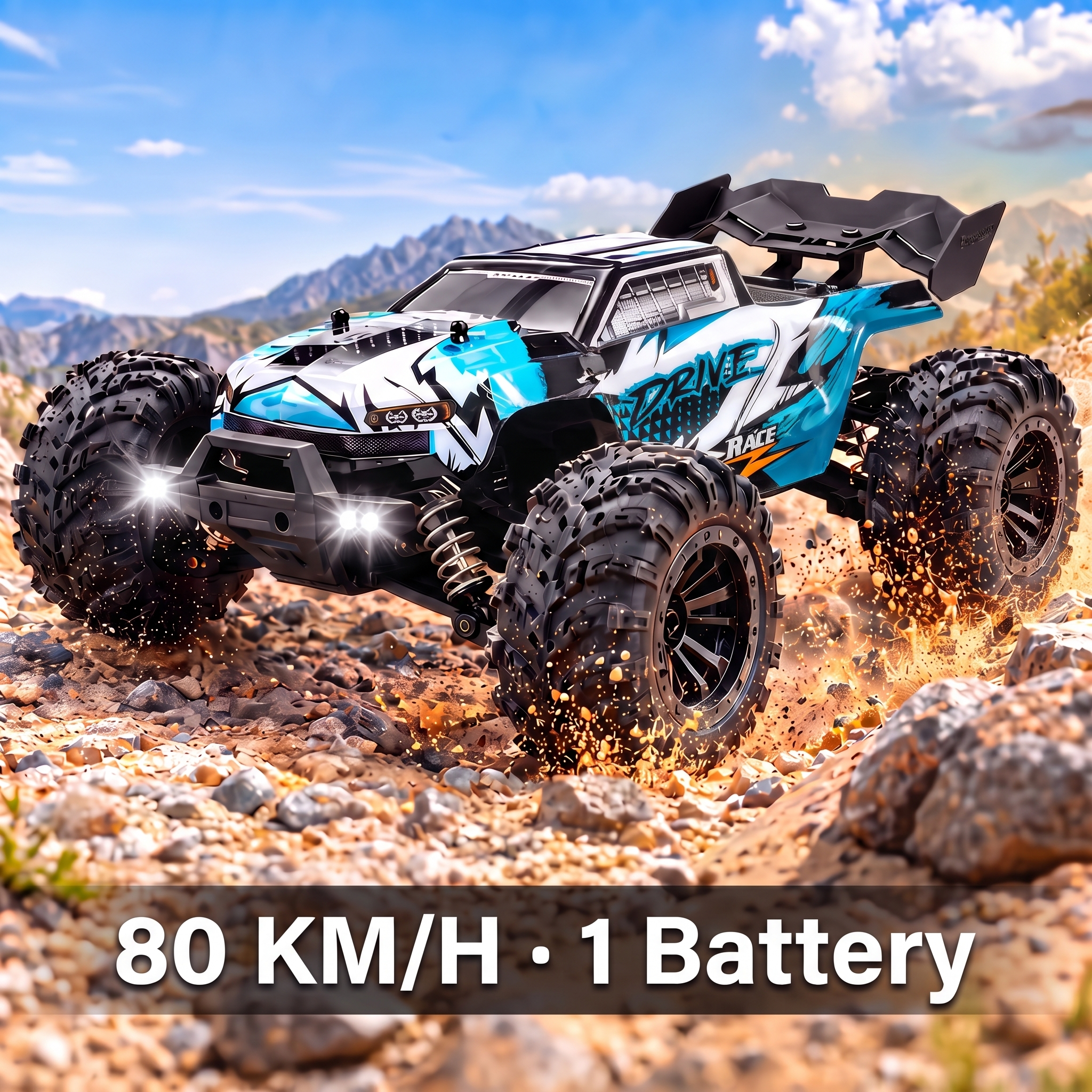 4WD RC monster truck 80 km/h Blue variant with 1 rechargeable battery